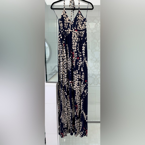 Express Navy Floral Maxi Dress with Cream & Red Accents - Picture 2 of 6